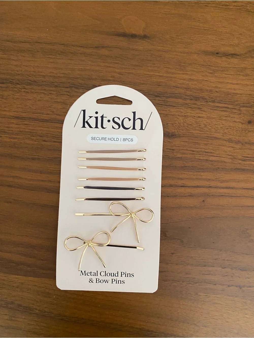 Kitsch Gold Bow & Assorted Black, Brown, Tan Bobby Pin Set